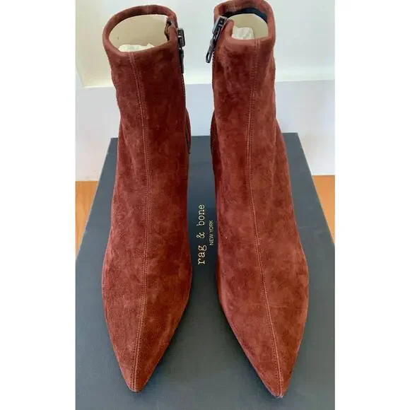 Rag Bone Beha Stretch Boot in Mahogany Suede Size 10 Side Zip Pointed Toe